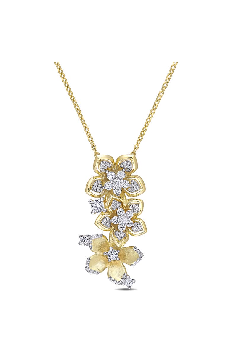 Julianna B. White Sapphire & Diamond Triple Flower Necklace, Main, color, Yellow-Plated Sterling Silver