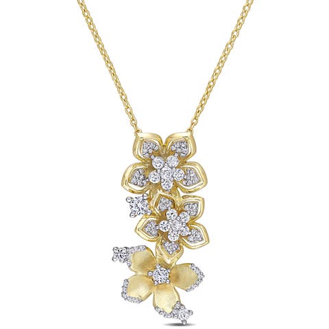White Sapphire & Diamond Triple Flower Necklace