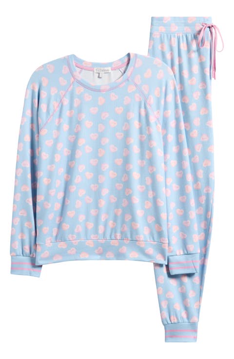 Peachy Heart Print Jersey Pajamas