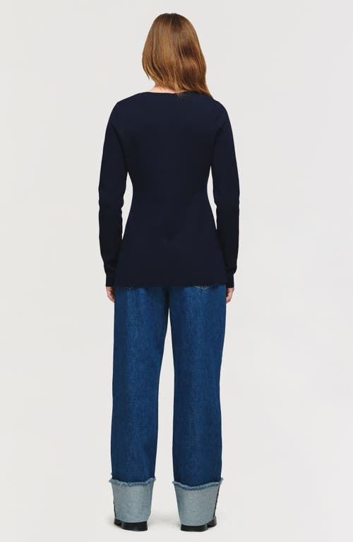 Aligne Daphne Split Hem Organic Cotton & Wool Blend Cardigan In Blue