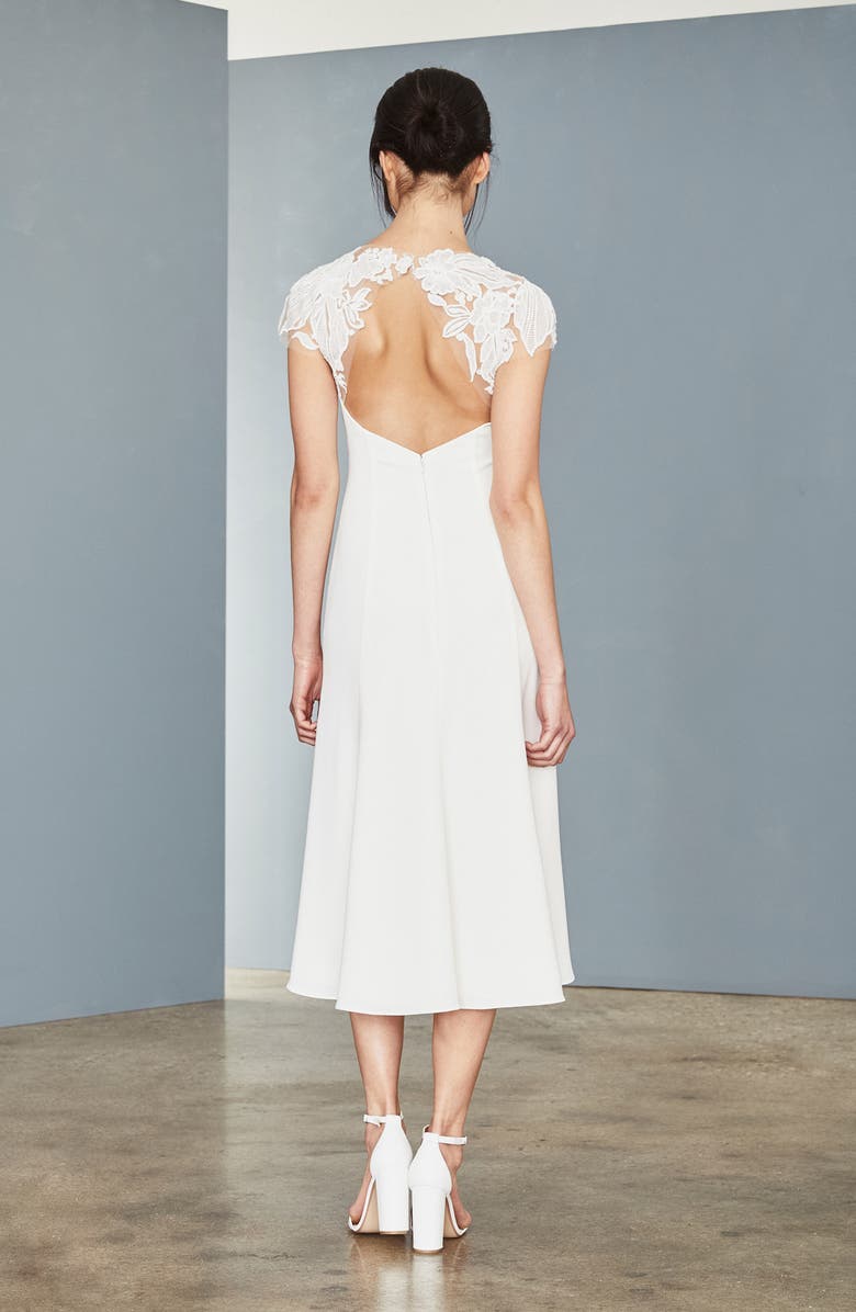 Amsale Lace Back Tea Length Dress, Alternate, color,