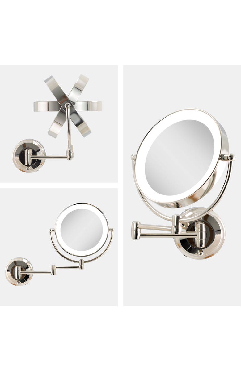 Zadro Lighted Wall Mounted Makeup Mirror with 10X/1X Magnification & Extendable Arm, Alternate, color, Polished Nickel