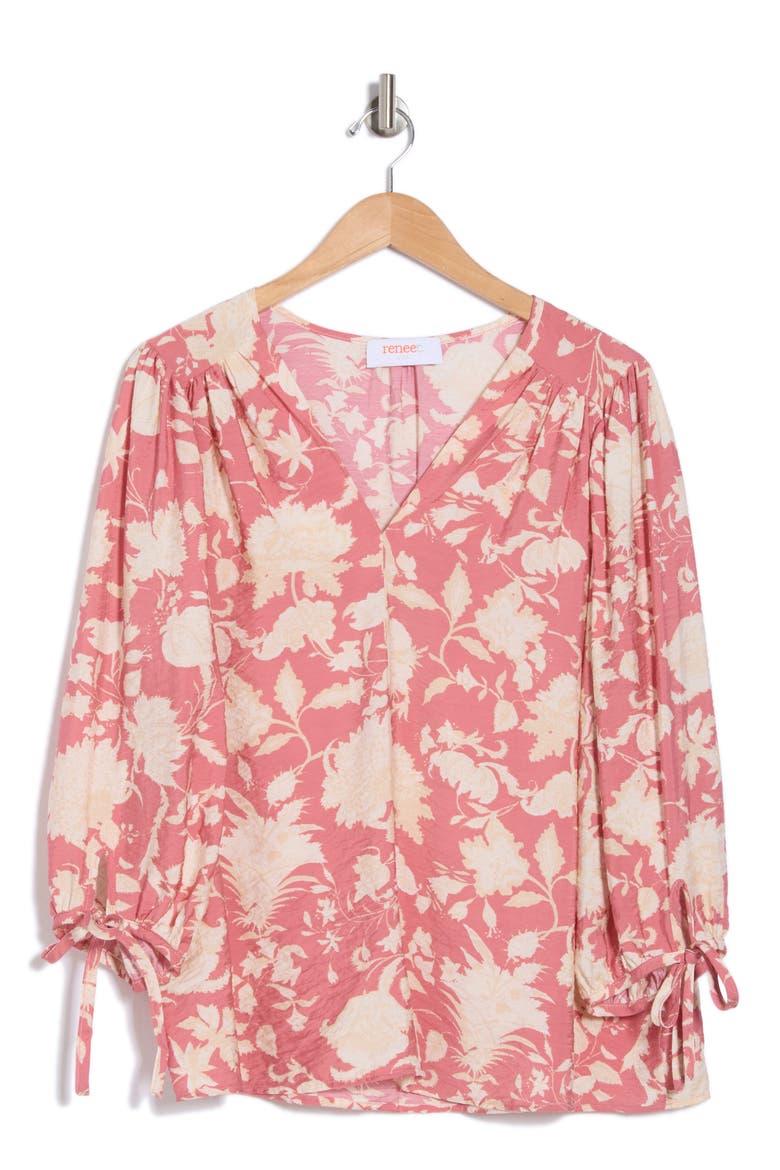 Floral Balloon Sleeve Top, Alternate, color, PINK