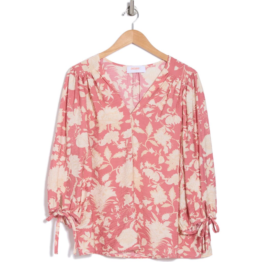 Renee C Floral Balloon Sleeve Top In Pink