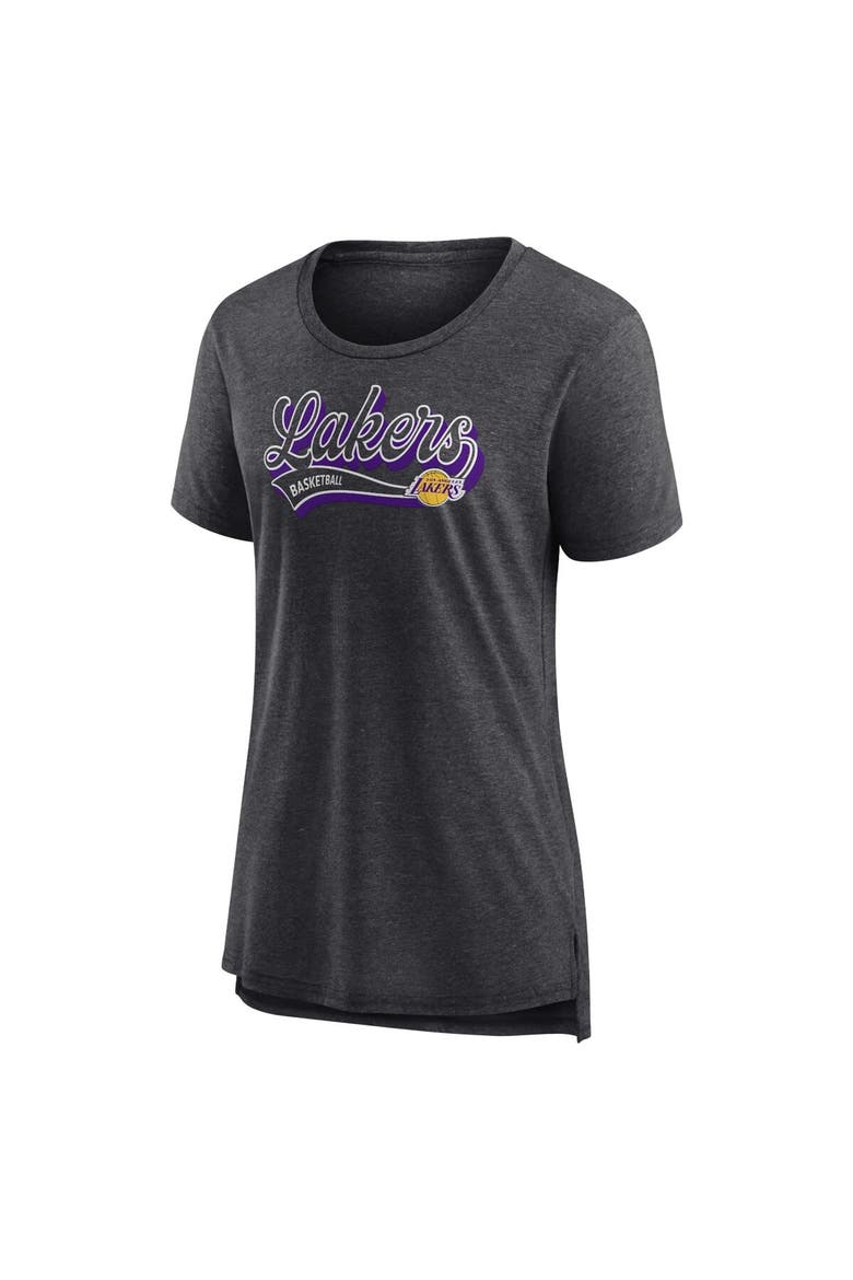 Women's Fanatics Branded Heather Charcoal Los Angeles Lakers League Leader Tri-Blend T-Shirt, Alternate, color, Heather Charcoal