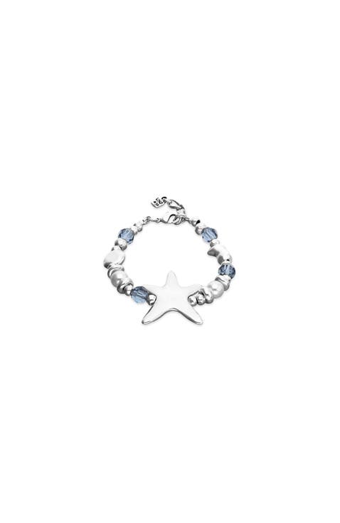 Silver-Tone Bracelet with Blue Faceted Crystals and Star