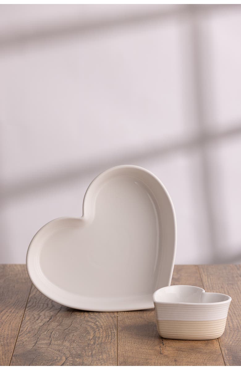 MASON CASH Rustic Charm Heart Baking Dish, 5.5" 375ml Mini Stoneware Oven Dish, Alternate, color, Beige
