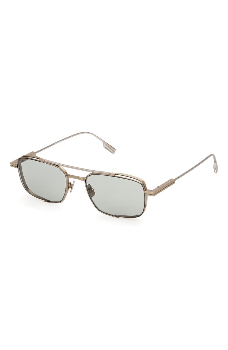 ZEGNA 54mm Rectangular Sunglasses, Alternate, color, Pale Gold / Palladium / Green