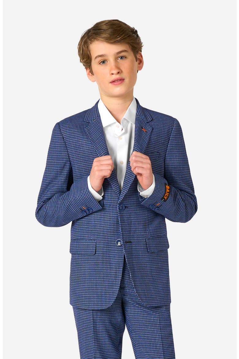 Kids' Daily Navy Houndstooth Check Stretch Suit, Alternate, color, BLUE