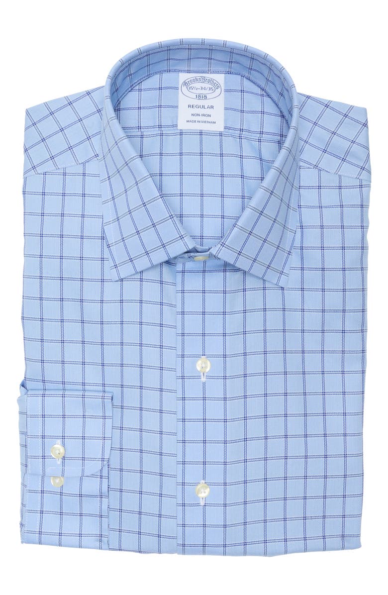 Brooks Brothers Regular Fit Non-Iron Dress Shirt, Alternate, color, Serenitygroundwp