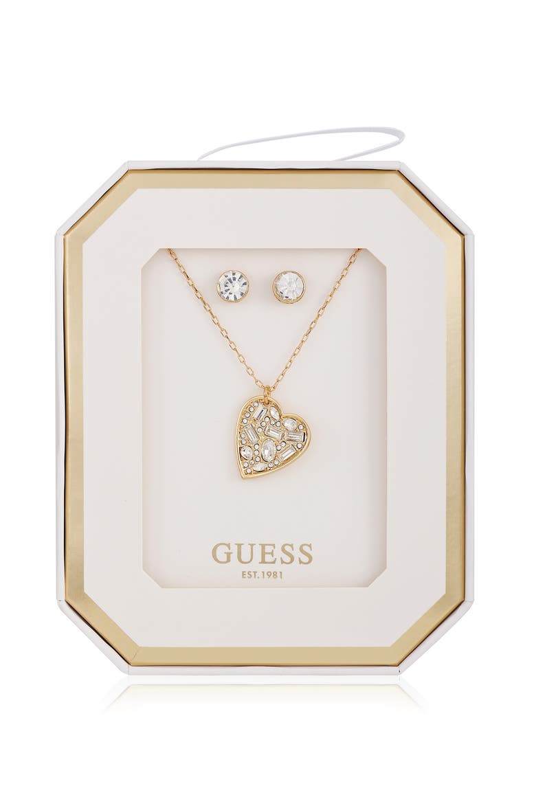 Heart Pendant Necklace & Stud Earrings Set, Main, color, GOLD