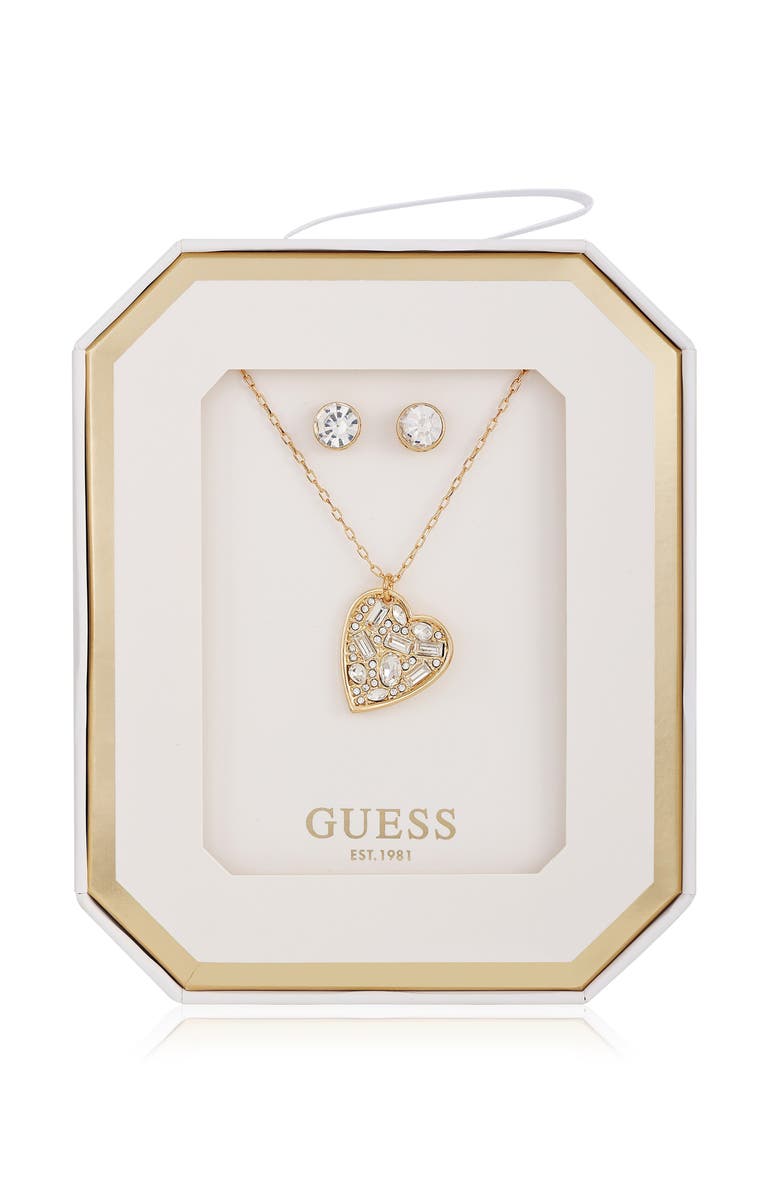 GUESS Heart Pendant Necklace & Stud Earrings Set, Main, color, Gold