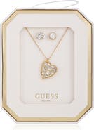 GUESS Heart Pendant Necklace & Stud Earrings Set