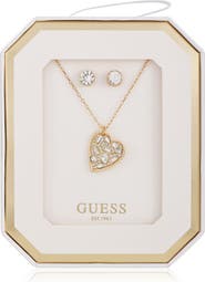 GUESS Heart Pendant Necklace & Stud Earrings Set
