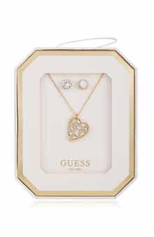 GUESS Heart Pendant Necklace & Stud Earrings Set