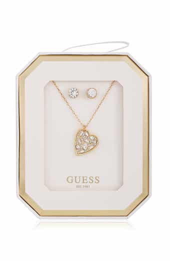 GUESS Heart Pendant Necklace & Stud Earrings Set