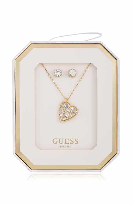 GUESS Heart Pendant Necklace & Stud Earrings Set