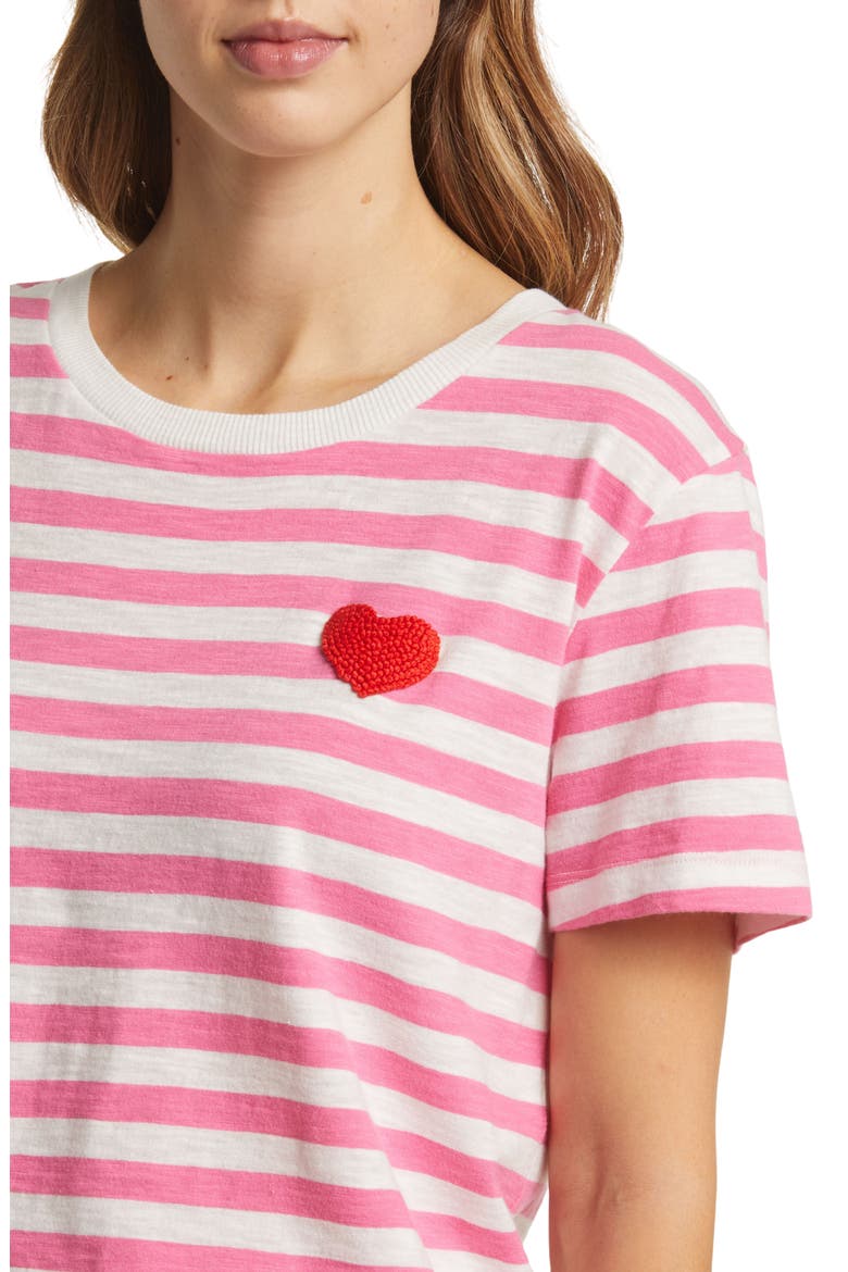 Stripe Embroidered Heart Cotton T-Shirt, Alternate, color, PINK AZALEA-IVORY STRIPE HEART