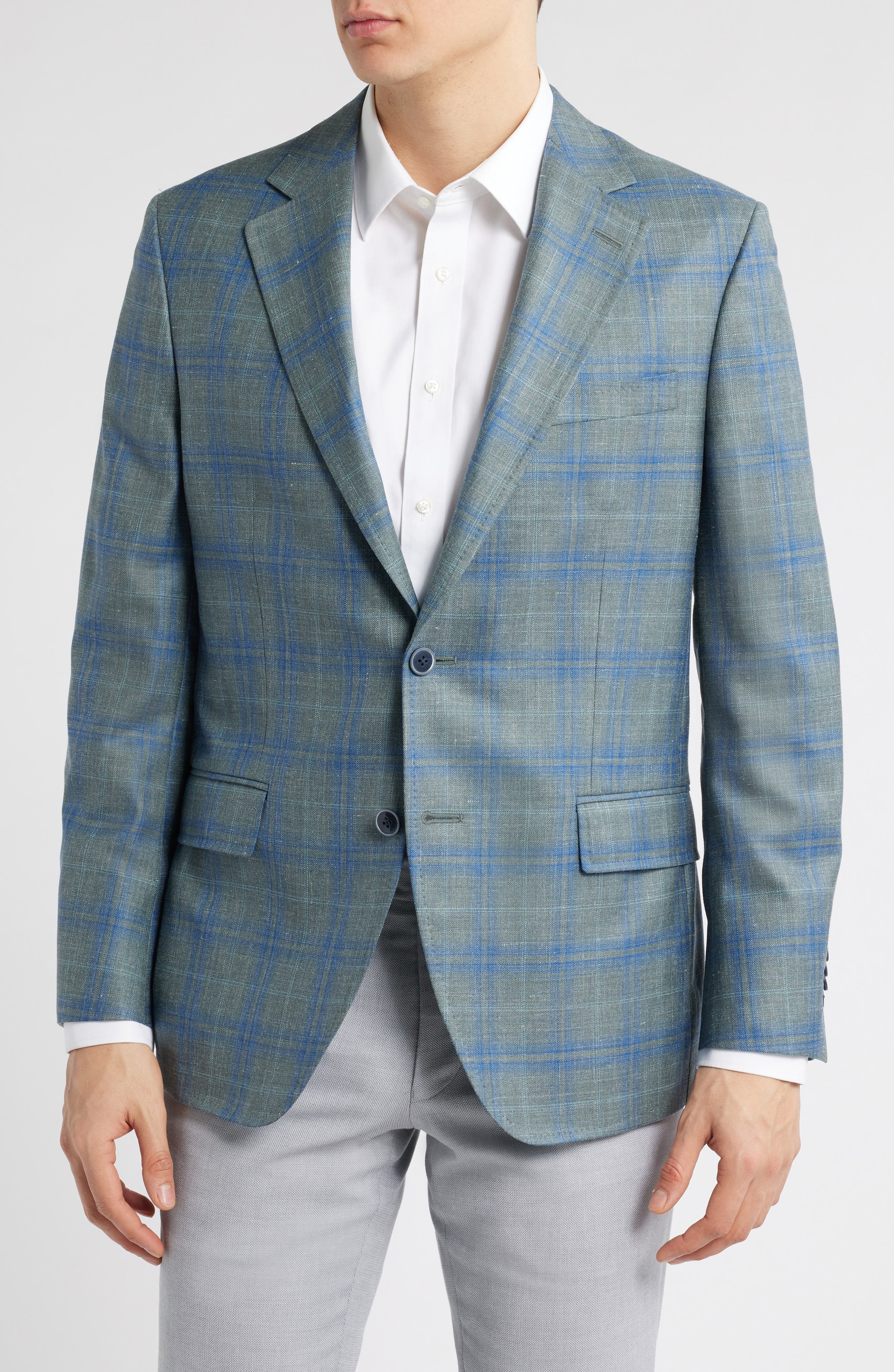 Peter Millar Hyperlight Soft Plaid Slub Wool & Silk Blend Sport Coat