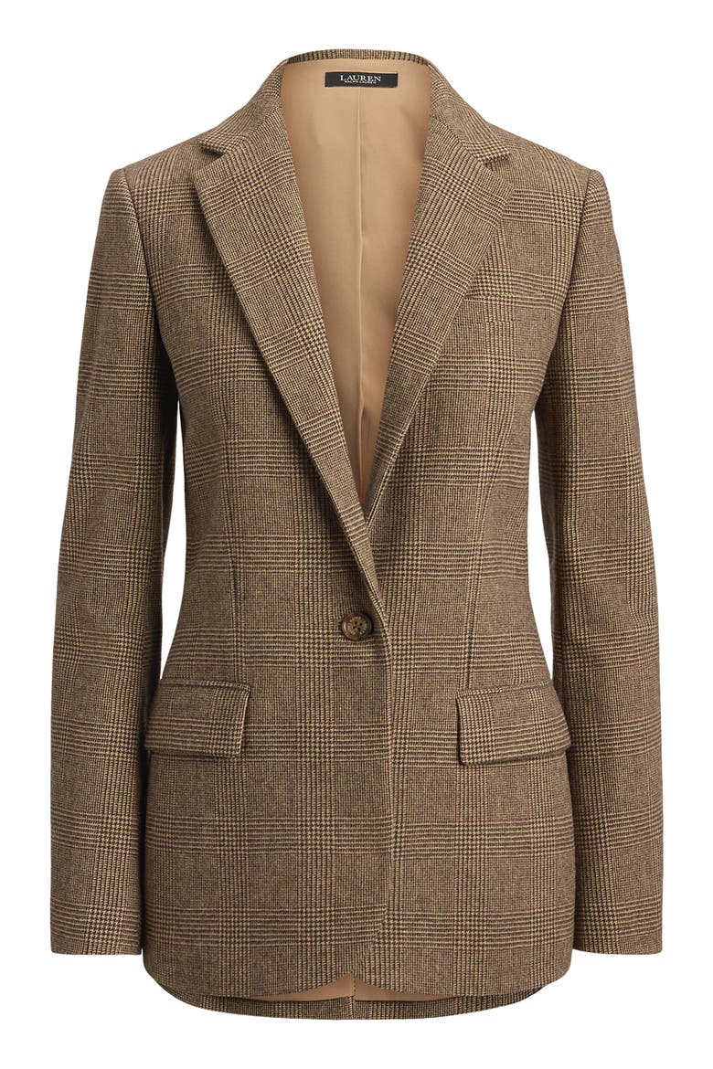 Glen Plaid Wool Blazer, Alternate, color, BROWN/ MULTI