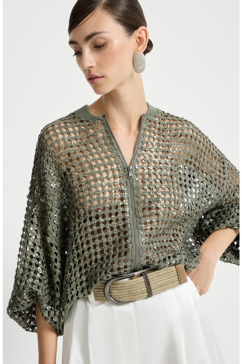 Dazzling Net Embroidery cardigan, Alternate, color, Green