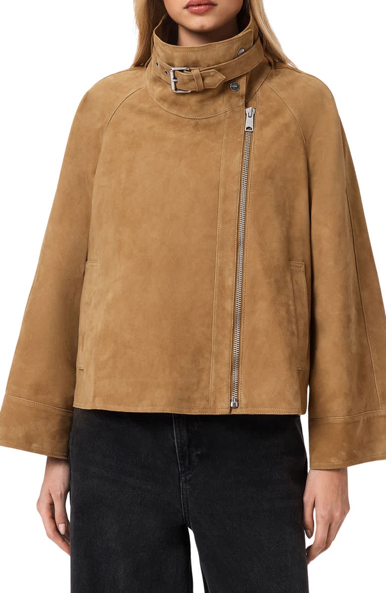AllSaints Rhodes Suede Jacket, Main, color, Camel Brown