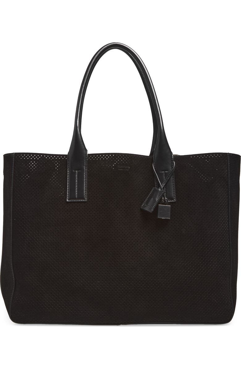 TOM FORD Perforated Suede Tote, Main, color, Black