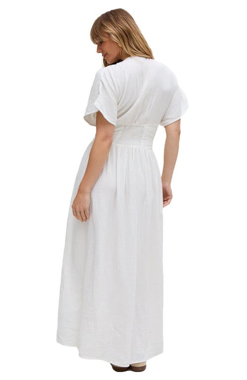 Raffya Sally Ann Button Down Embroidery Maxi Dress In White