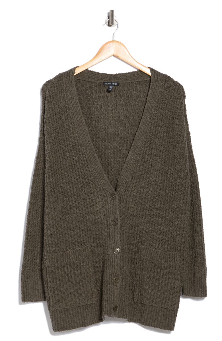 Eileen Fisher Ribbed Boyfriend Cardigan, Alternate, color, Grove
