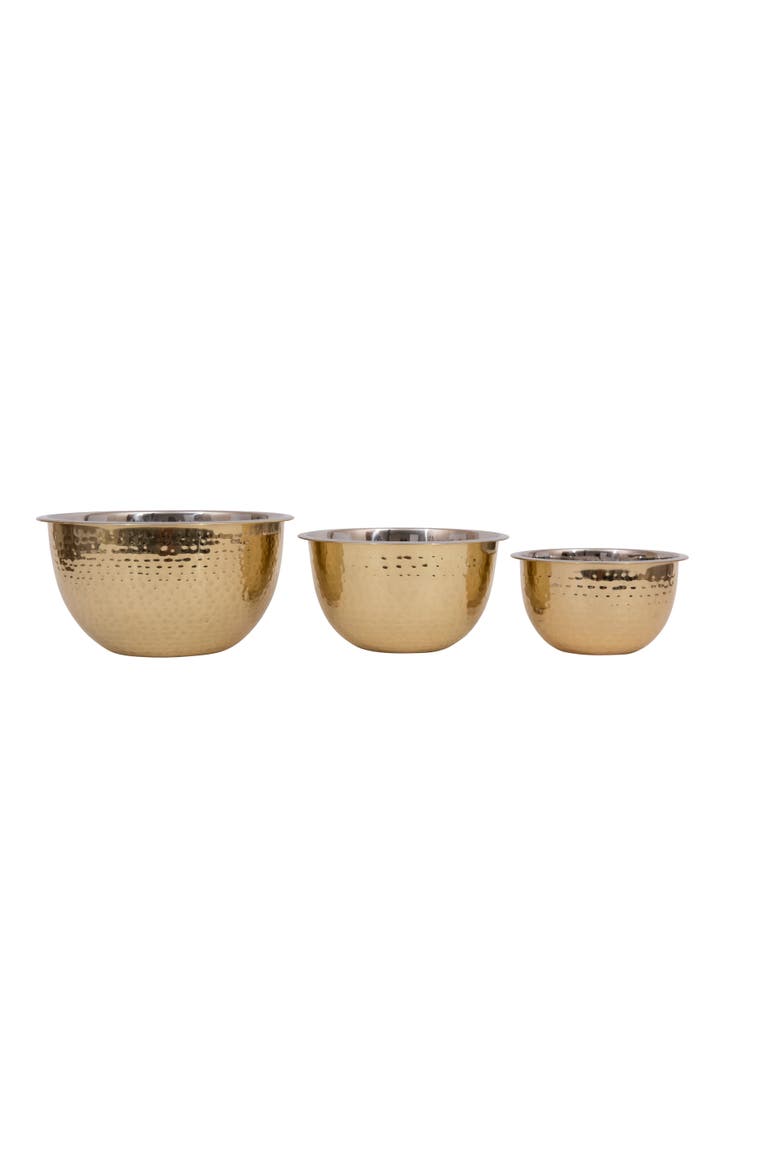 Transitional Hammered Stainless Steel Bowls, Gold Finish, Set of 3, Main, color, Gold