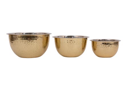 Transitional Hammered Stainless Steel Bowls, Gold Finish, Set of 3