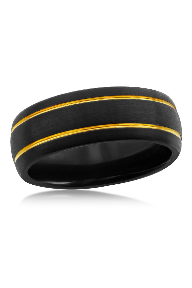 Double Stripe Tungsten Ring, Main, color, BLACK AND GOLD