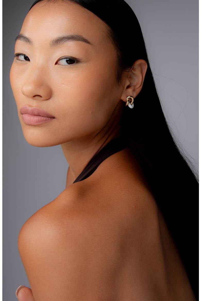 Seva Midi Face on Stud in Gold and White, Alternate, color, Gold / White Enamel