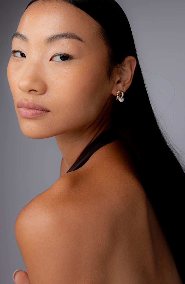 YOJ Seva Midi Face on Stud in Gold and White, Alternate, color, Gold / White Enamel