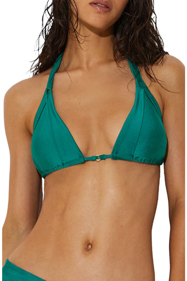 Matilda Halter Triangle Swimsuit Top, Main, color, TEAL BLUE