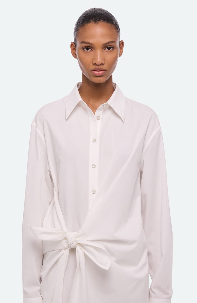 Helmut Lang Knot Detail Long Sleeve Cotton Shirtdress, Alternate, color, White