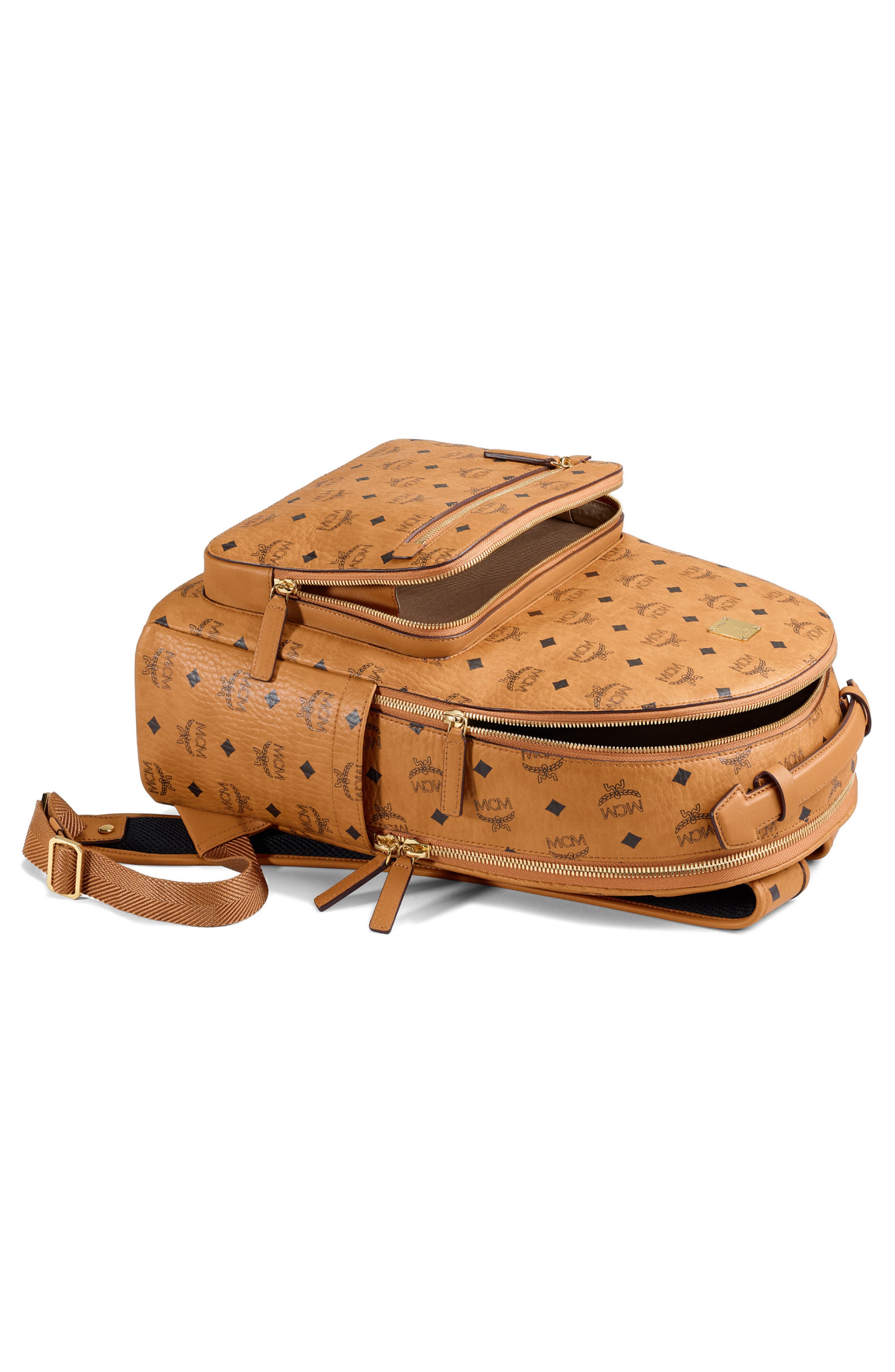 MCM Stark 40 Visetos Backpack, Alternate, color, Cognac