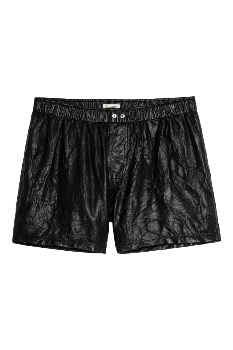 Pax Crinkled Leather Shorts, Alternate, color, NOIR
