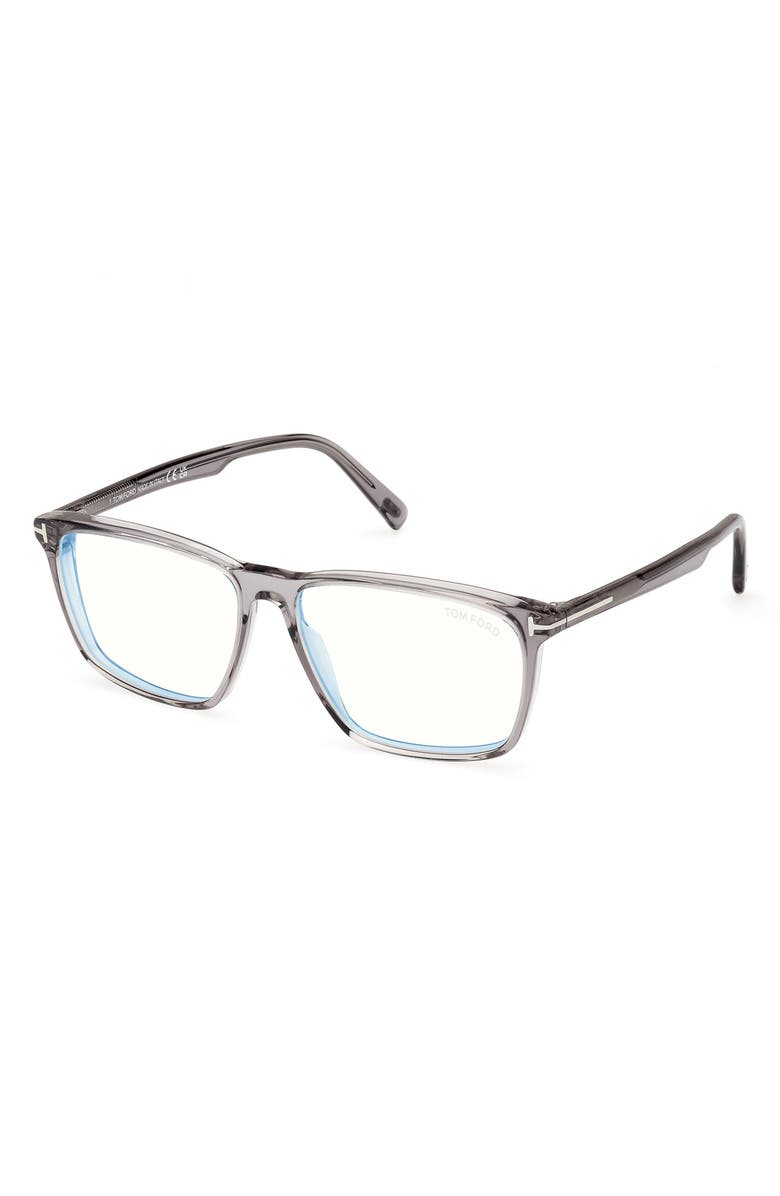 TOM FORD 56mm Square Blue Light Blocking Glasses, Alternate, color, Grey / T Logo / Blue Block