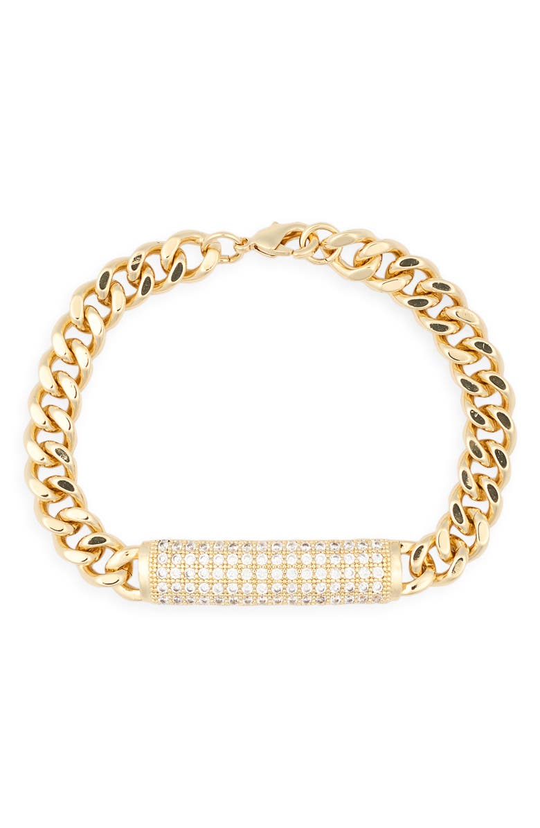 NORDSTROM RACK Cubic Zirconia Bar Chain Bracelet, Main, color, Clear- Gold