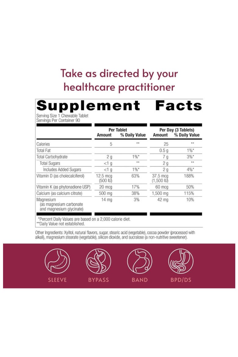Calcium Citrate Chewable 500 mg Supplement 90 Count, Alternate, color, None
