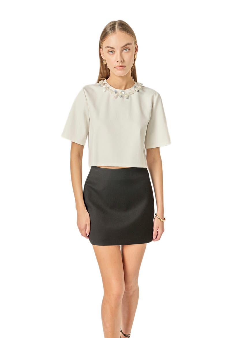 Beaded Pearl Detail Crop Top, Alternate, color, WHITE