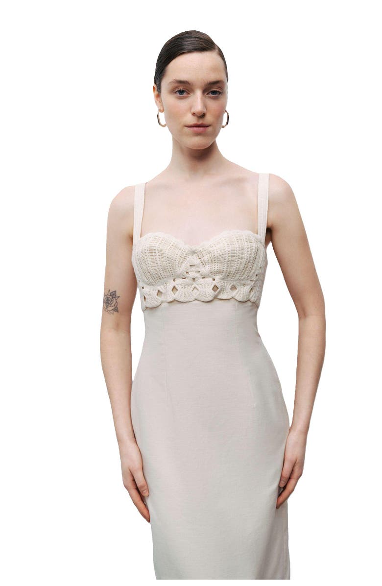 Nocturne Linen Brode Detailed Sweetheart Maxi Dress, Alternate, color, 