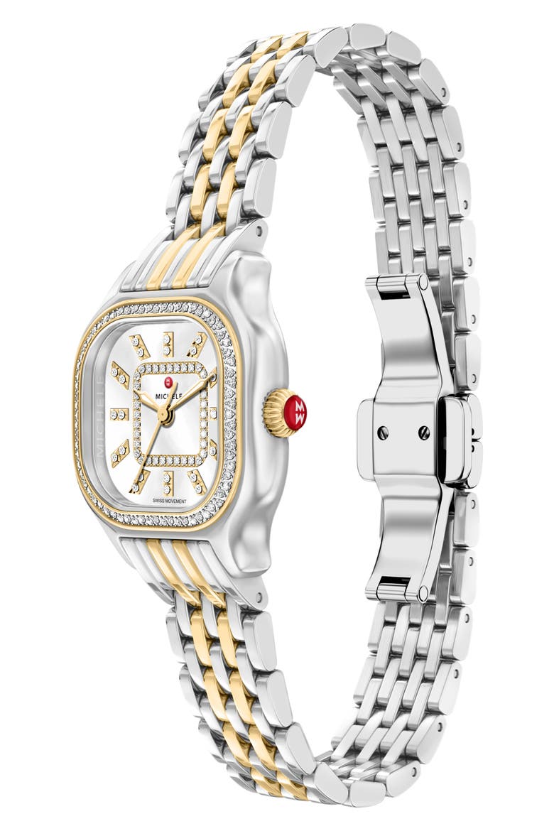 Mini Meggie Mother-of-Pearl & Diamond Bracelet Watch, 23mm x 25mm, Alternate, color, TWO TONE