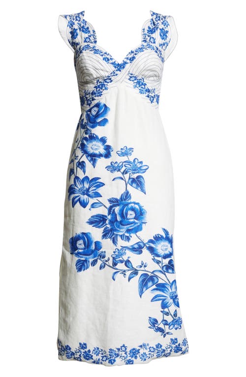 Farm Rio Off-white Floral Cascade Wavy Midi Dress In Off-white