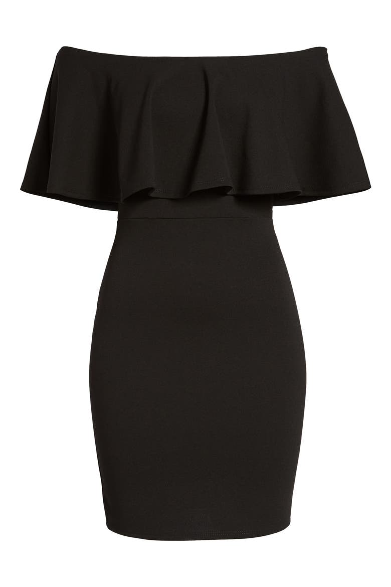 Ruffle Off the Shoulder Body-Con Dress, Alternate, color, BLACK