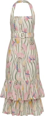 The Lulo Project The Australian Ruffle Halter Linen Blend Maxi Dress