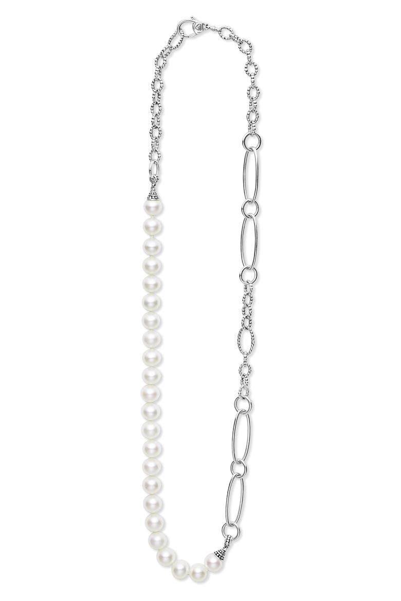 Luna Split Freshwater Pearl Chain Necklace, Main, color, GOLD