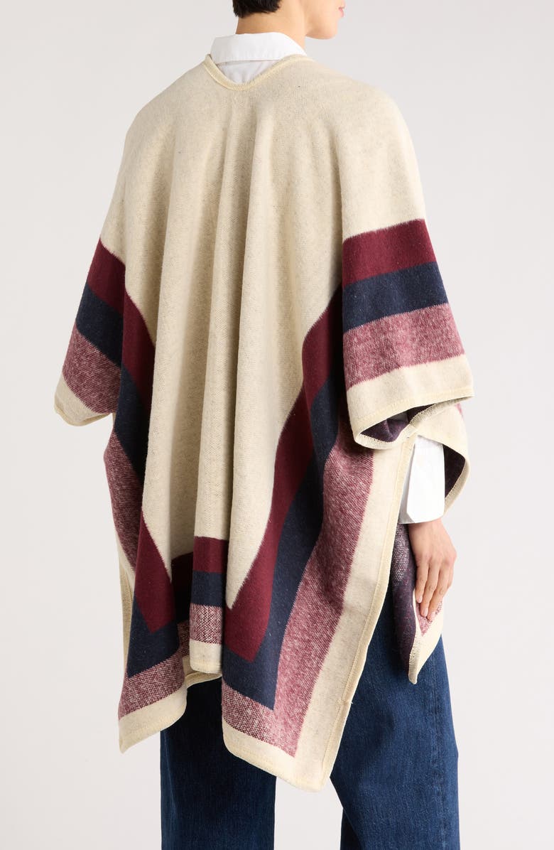 Tasha Border Stripe Ruana, Alternate, color, Oatmeal/ Navy/ Maroon