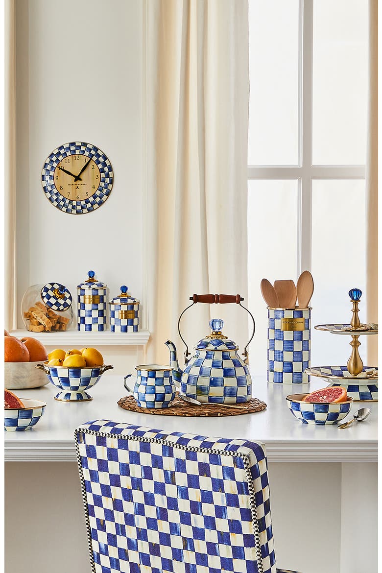 Royal Check Enameled Steel 2-Tier Sweet Stand, Alternate, color, BLUE/ WHITE